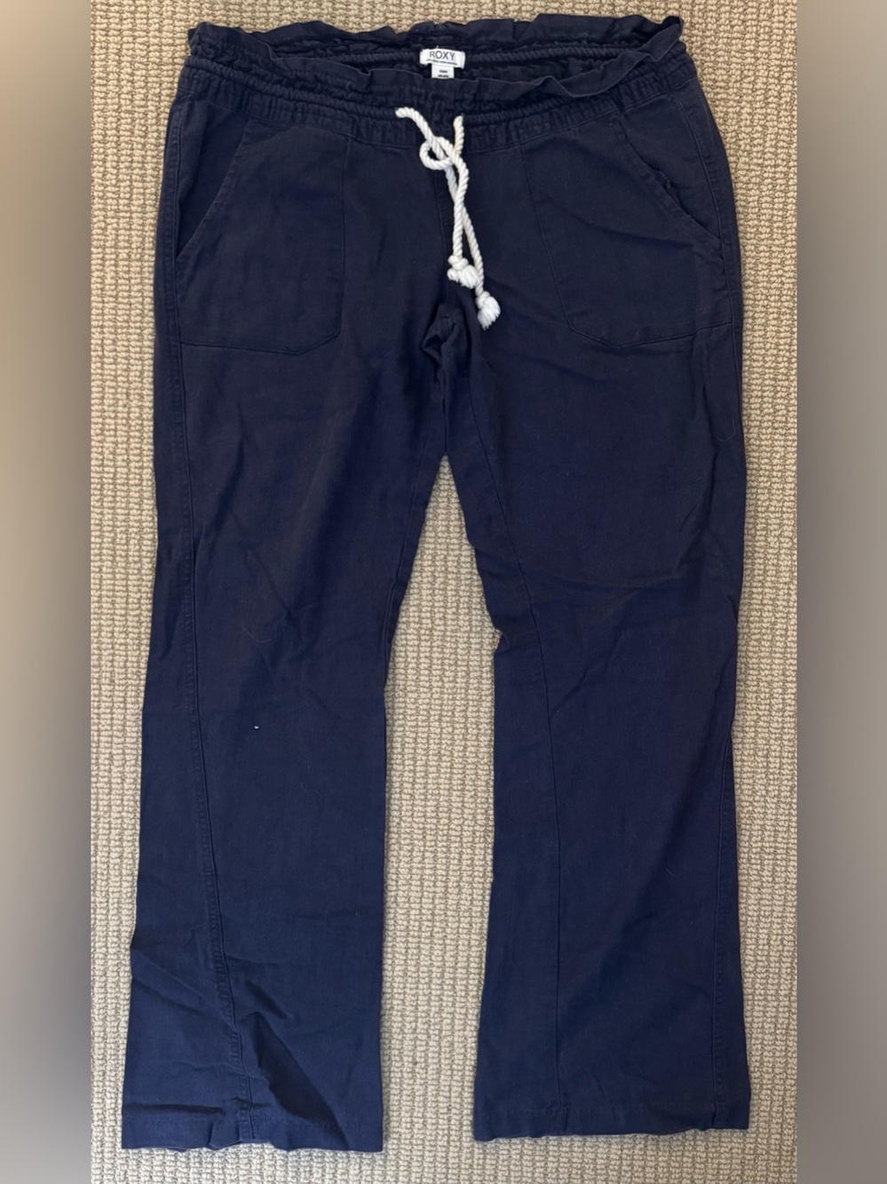 Roxy Navy Drawstring Linen Pants Sz Medium